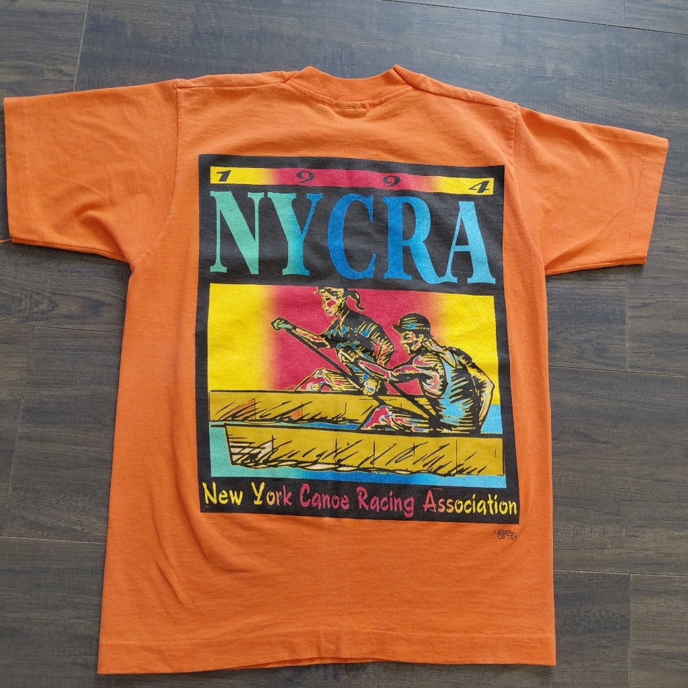 Vintage 1994 NY Canoe Racing Association T Shirt  - Orange - Size Small Canoeing